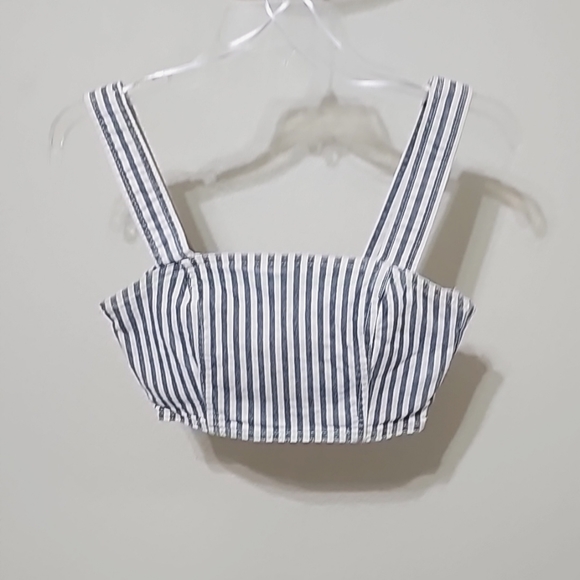 Zara Tops - Zara Women's XS Blue Denim Striped Crop Top with Side Zip